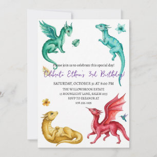 Invitation d'anniversaire dragon aquarelle