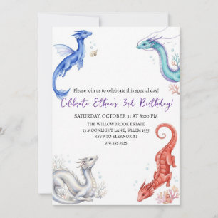 Invitation d'anniversaire dragon aquarelle