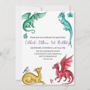 Invitation d'anniversaire dragon aquarelle