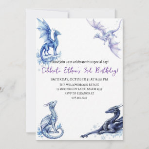 Invitation d'anniversaire dragon aquarelle