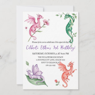 Invitation d'anniversaire dragon aquarelle