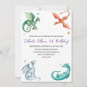 Invitation d'anniversaire dragon aquarelle