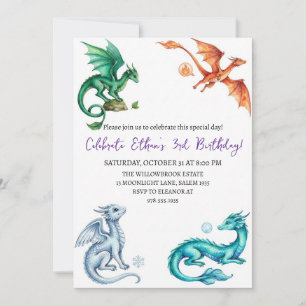 Invitation d'anniversaire dragon aquarelle