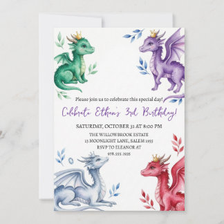 Invitation d'anniversaire dragon aquarelle
