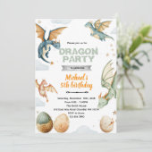 Invitation d'anniversaire dragon et oeufs (Debout devant)