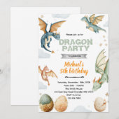 Invitation d'anniversaire dragon et oeufs (Devant / Derrière)