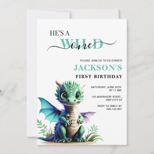 Invitation d'anniversaire Dragon fou, 1er annivers (Devant)