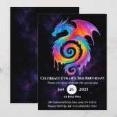 Invitation d'anniversaire Dragon Spirale Arc-en-Ci (Devant / Derrière)
