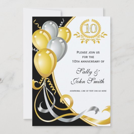 Invitation d'anniversaire du 10e anniversaire Gold (Devant)