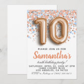 Invitation d'anniversaire du 10e Rose (Devant / Derrière)
