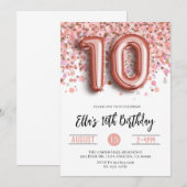 Invitation d'anniversaire du 10e Rose (Devant / Derrière)