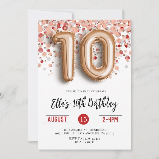 Invitation d'anniversaire du 10e Rose (Devant)