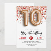 Invitation d'anniversaire du 10e Rose (Devant / Derrière)