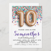 Invitation d'anniversaire du 10e Rose (Devant / Derrière)