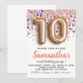 Invitation d'anniversaire du 10e Rose (Devant / Derrière)