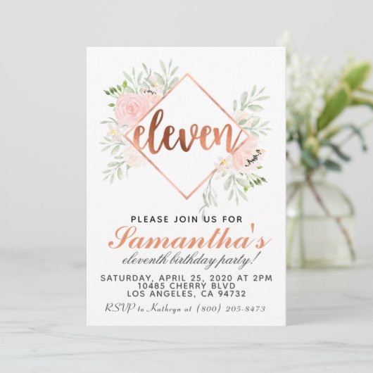 Invitation d'anniversaire du 11e Rose (Debout devant)