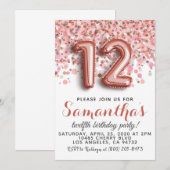 Invitation d'anniversaire du 12e Rose (Devant / Derrière)