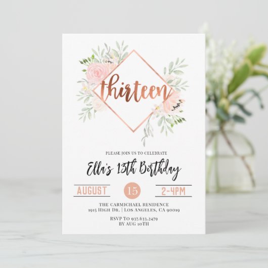 Invitation d'anniversaire du 13e Rose (Debout devant)