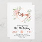 Invitation d'anniversaire du 13e Rose (Devant / Derrière)