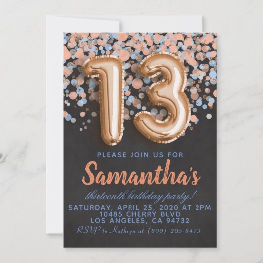 Invitation d'anniversaire du 13e Rose (Devant)