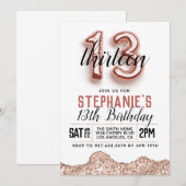 Invitation d'anniversaire du 13e Rose (Devant / Derrière)