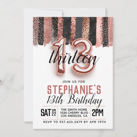 Invitation d'anniversaire du 13e Rose (Devant)