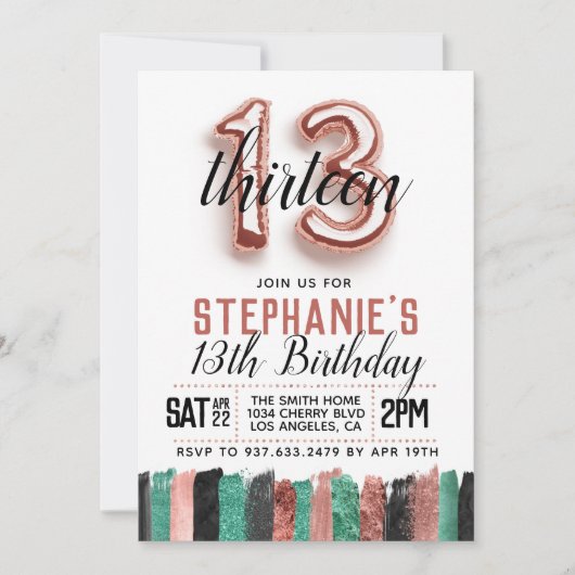 Invitation d'anniversaire du 13e Rose (Devant)