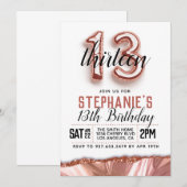 Invitation d'anniversaire du 13e Rose (Devant / Derrière)