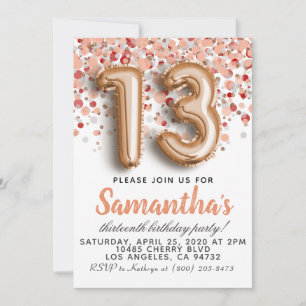 Invitation d'anniversaire du 13e Rose
