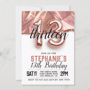 Invitation d'anniversaire du 13e Rose