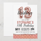 Invitation d'anniversaire du 13e Rose (Devant / Derrière)