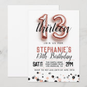 Invitation d'anniversaire du 13e Rose (Devant / Derrière)