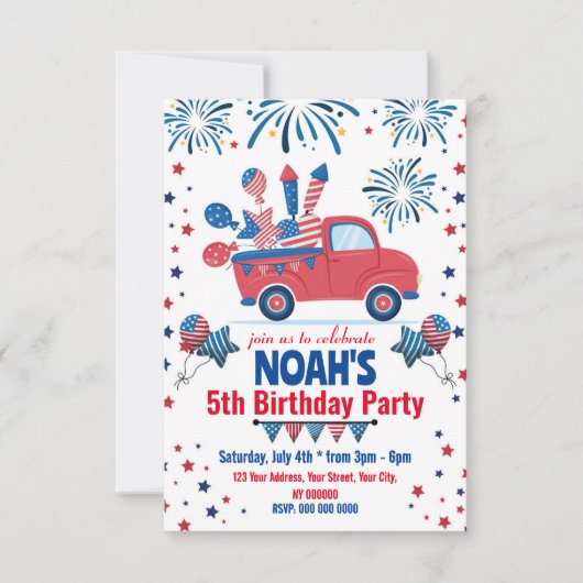 Invitation d'anniversaire du 14 juillet TOUT ÂGE (Devant)