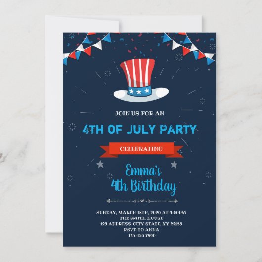 Invitation d'anniversaire du 4 juillet (Devant)