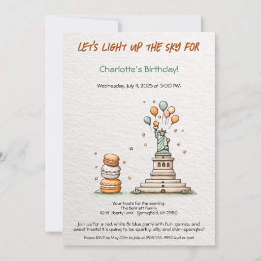 Invitation d'anniversaire du 4 juillet - Jolie Lib (Devant)