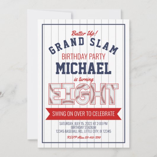 Invitation d'anniversaire du 8e baseball (Devant)