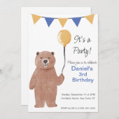 Invitation d'anniversaire du ballon Teddy Bear (Devant / Derrière)