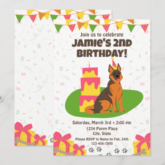 Invitation d'anniversaire du berger allemand (Devant / Derrière)