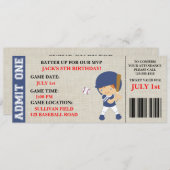 Invitation d'anniversaire du billet de base-ball p (Devant / Derrière)