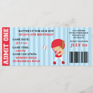 Invitation d'anniversaire du billet de base-ball p