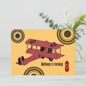 invitation d'anniversaire du biplane vintage rouge (Debout devant)