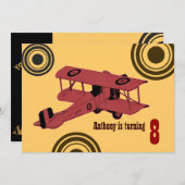 invitation d'anniversaire du biplane vintage rouge (Devant / Derrière)