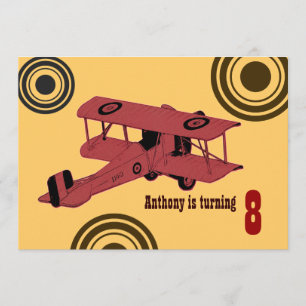 invitation d'anniversaire du biplane vintage rouge