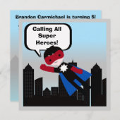 Invitation d'anniversaire du Black Hair Boy Super  (Devant / Derrière)