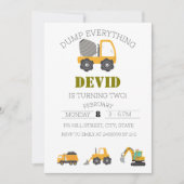 Invitation d'anniversaire du camion de constructio (Devant)