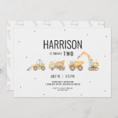 Invitation d'anniversaire du camion de constructio (Devant / Derrière)
