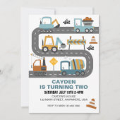 Invitation d'anniversaire du camion de constructio (Devant)