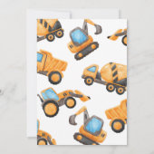 Invitation d'anniversaire du camion de constructio (Dos)
