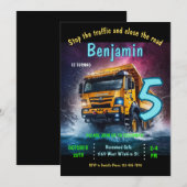 Invitation d'anniversaire du camion de constructio (Devant / Derrière)
