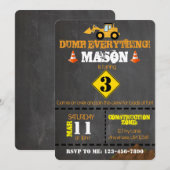 Invitation d'anniversaire du camion de constructio (Devant / Derrière)